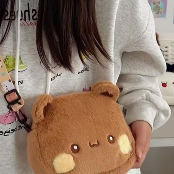 Плюшена кръстосана чанта с джоб за телефон, ципово затваряне, полиестерна подплата, стил свеж и сладък.