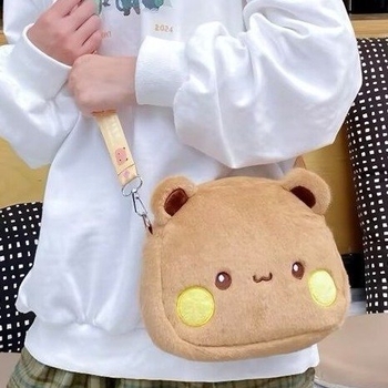 Плюшена кръстосана чанта с джоб за телефон, ципово затваряне, полиестерна подплата, стил свеж и сладък.