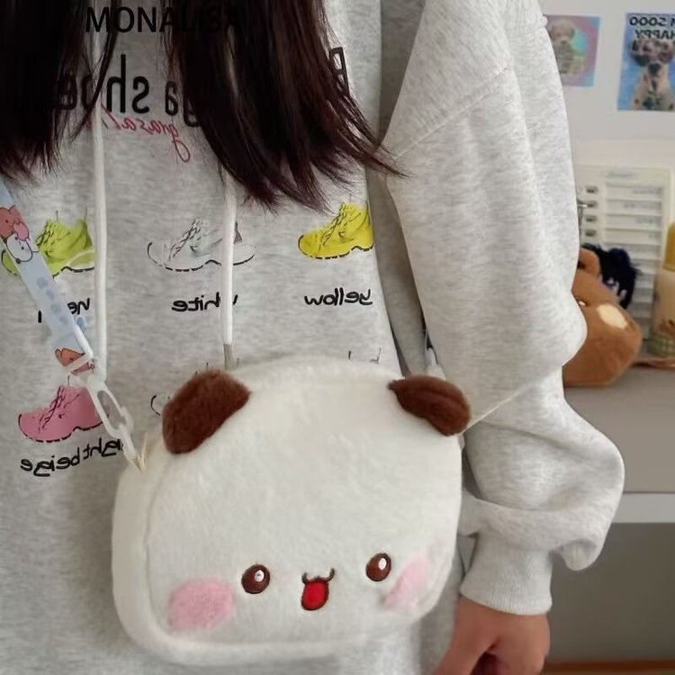 Плюшена кръстосана чанта с джоб за телефон, ципово затваряне, полиестерна подплата, стил свеж и сладък.