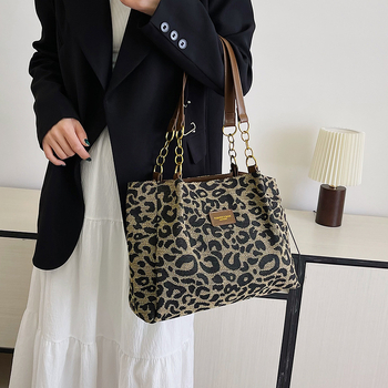 Ženska torbica s leopard uzorkom, velika kapaciteta, tote torba s retro teksturom, svakodnevna torba za nošenje preko ramena