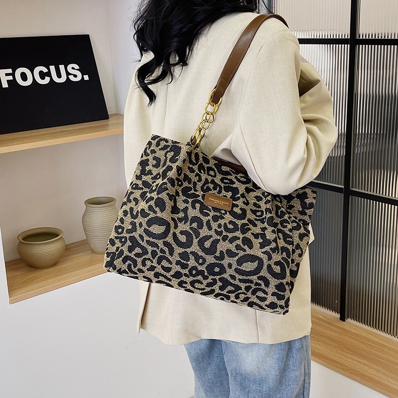 Ženska torbica s leopard uzorkom, velika kapaciteta, tote torba s retro teksturom, svakodnevna torba za nošenje preko ramena