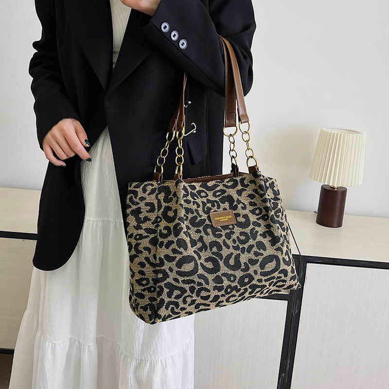 Ženska torbica s leopard uzorkom, velika kapaciteta, tote torba s retro teksturom, svakodnevna torba za nošenje preko ramena