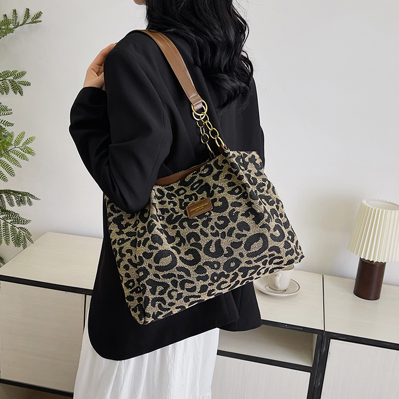 Ženska torbica s leopard uzorkom, velika kapaciteta, tote torba s retro teksturom, svakodnevna torba za nošenje preko ramena