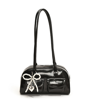 Ženska torbica za podlakticu s korejskim stilom baletne mašne — PU koža, torba u stilu pisma, ovalni oblik, zatvarač, unutarnja džep na zip