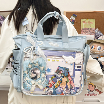 Ženska crossbody torbica u japanskom stilu, od najlona, sa zatvaračem, unutarnja džep za prijenosno računalo, horizontalni kvadratni oblik, trodimenzionalni dizajn