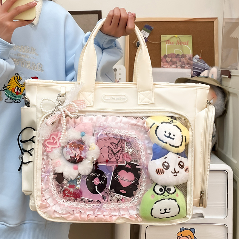 Ženska crossbody torbica u japanskom stilu, od najlona, sa zatvaračem, unutarnja džep za prijenosno računalo, horizontalni kvadratni oblik, trodimenzionalni dizajn