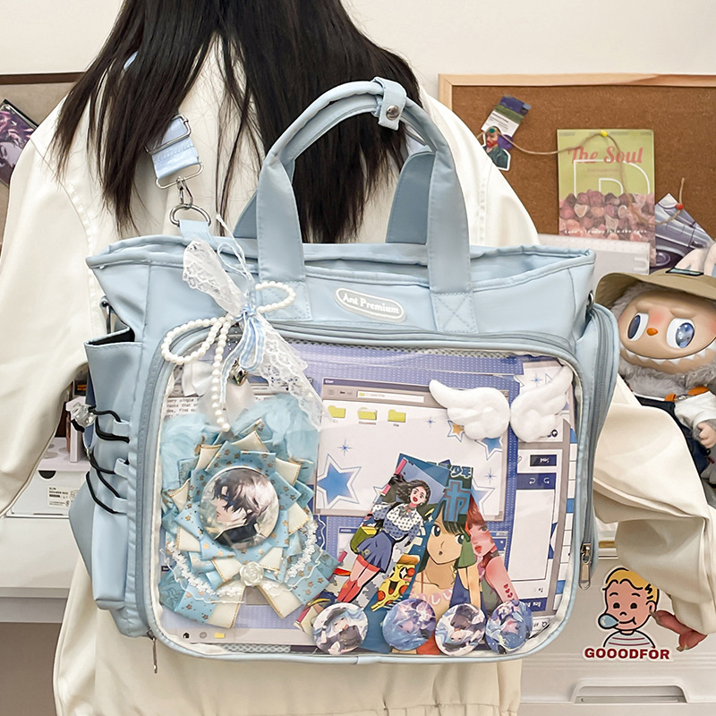Ženska crossbody torbica u japanskom stilu, od najlona, sa zatvaračem, unutarnja džep za prijenosno računalo, horizontalni kvadratni oblik, trodimenzionalni dizajn