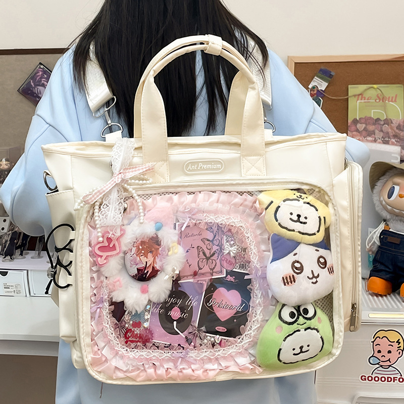 Ženska crossbody torbica u japanskom stilu, od najlona, sa zatvaračem, unutarnja džep za prijenosno računalo, horizontalni kvadratni oblik, trodimenzionalni dizajn