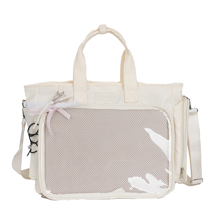 Ženska crossbody torbica u japanskom stilu, od najlona, sa zatvaračem, unutarnja džep za prijenosno računalo, horizontalni kvadratni oblik, trodimenzionalni dizajn