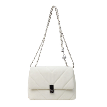 Чанта Diamond Chain за жени, PU през рамо, хоризонтална квадратна форма, закопчаване с патент, вътрешен джоб с цип, вътрешен слой