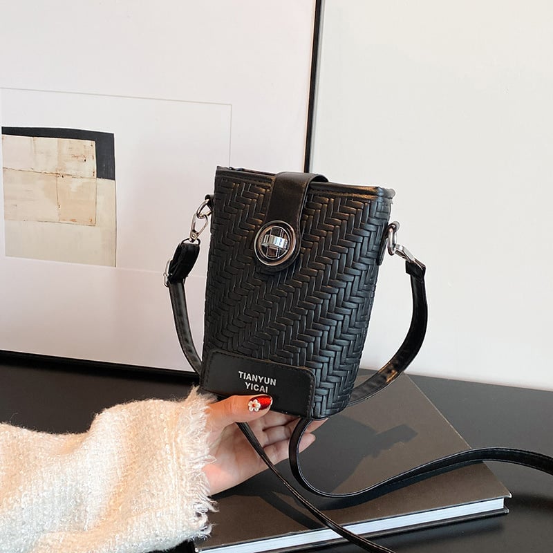 PU bucket torba, gradski stil, horizontalni kvadratični oblik, zatvarač, džep za mobitel
