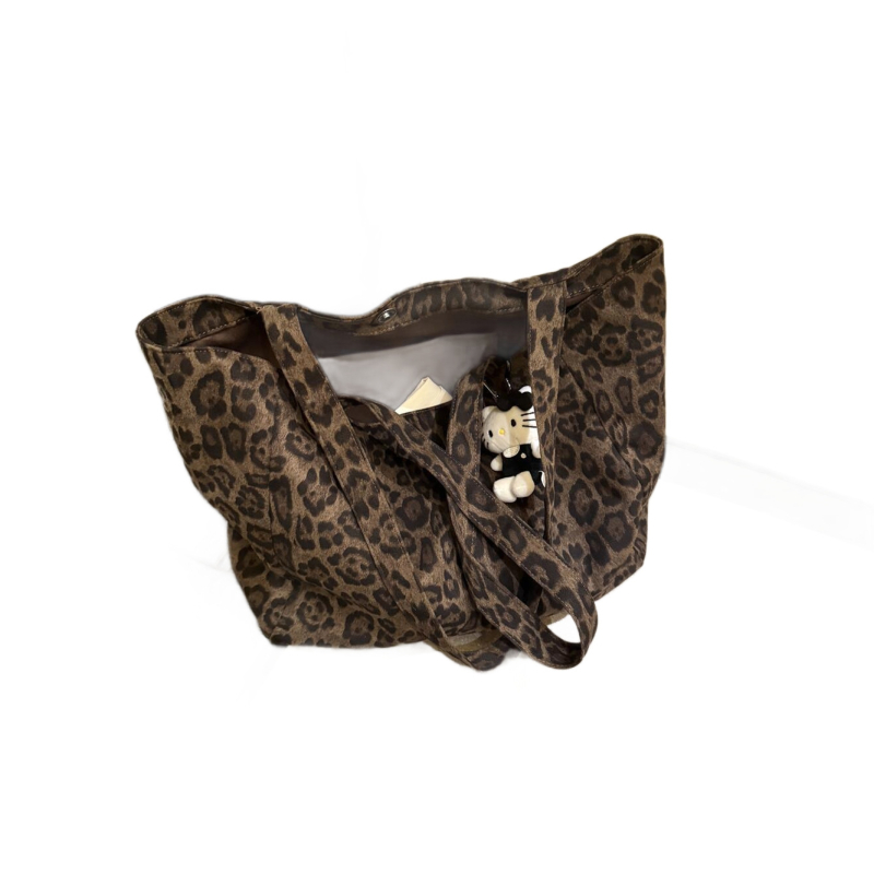 Torba preko ramena tip tote, leopard uzorak, gradski minimalistički stil, poliester materijal, vodoravni kvadratni oblik, unutarnja kapsa sa zipom