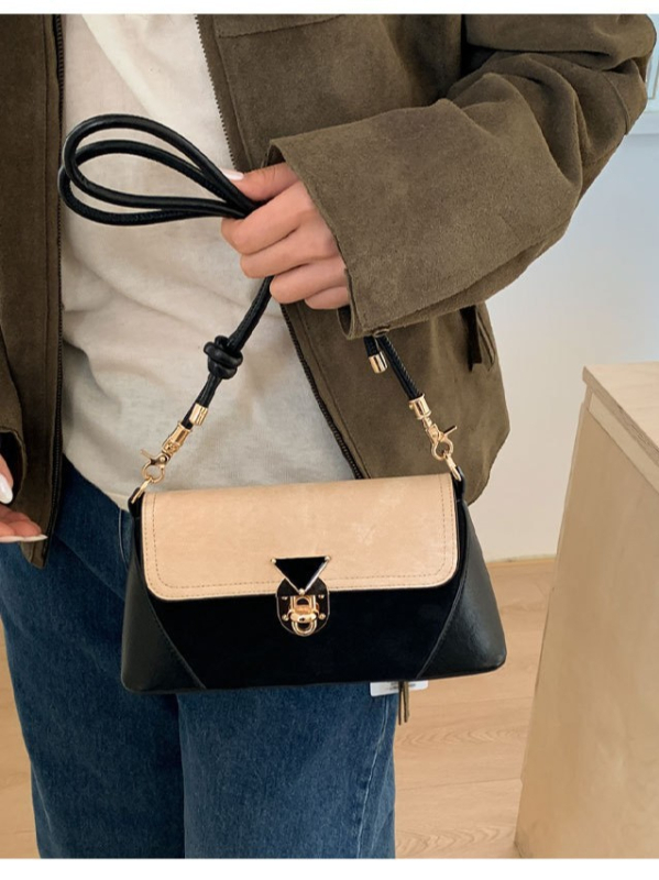 Ženska crossbody torba u gradskom minimalističkom stilu, PU koža, horizontalni kvadratni oblik, zaključavanje na ključ, unutarnja džep sa zipom, dvostruke naramenice
