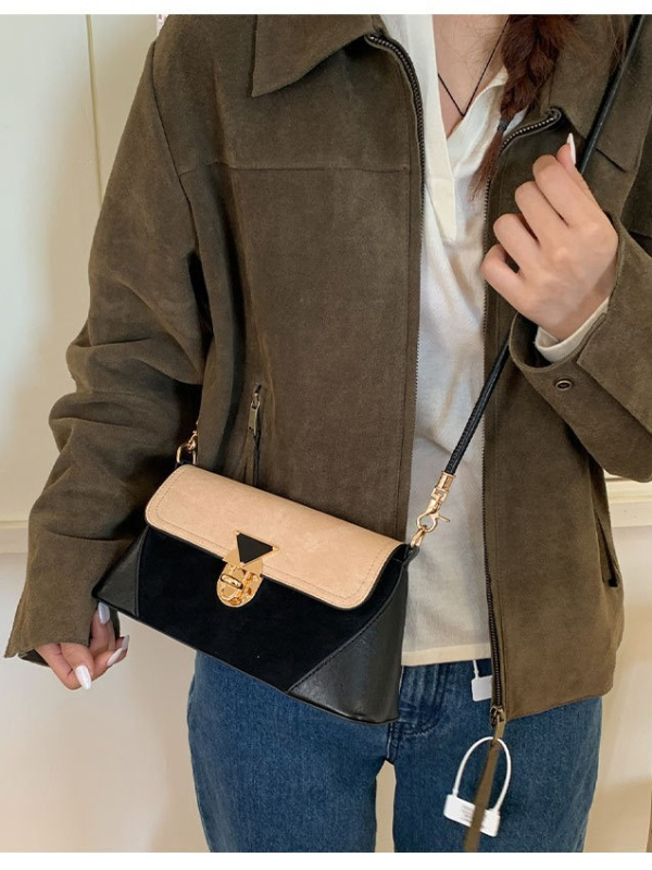 Ženska crossbody torba u gradskom minimalističkom stilu, PU koža, horizontalni kvadratni oblik, zaključavanje na ključ, unutarnja džep sa zipom, dvostruke naramenice