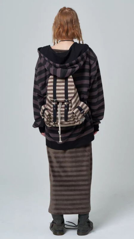 Unisex ar svītrainu kokvilnas mugursomu, 20–35L ietilība, saderīgs ar 14 collu klēpjdatoru, elpojošs, plecu siksnas ar gaisa spilvenu