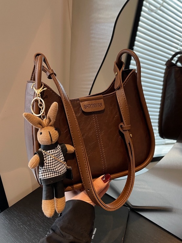 Torba za ramena PU, gradska jednostavnost, horizontalno kvadratni oblik, otvaranje na zip, podstava od poliestera, jesen 2024