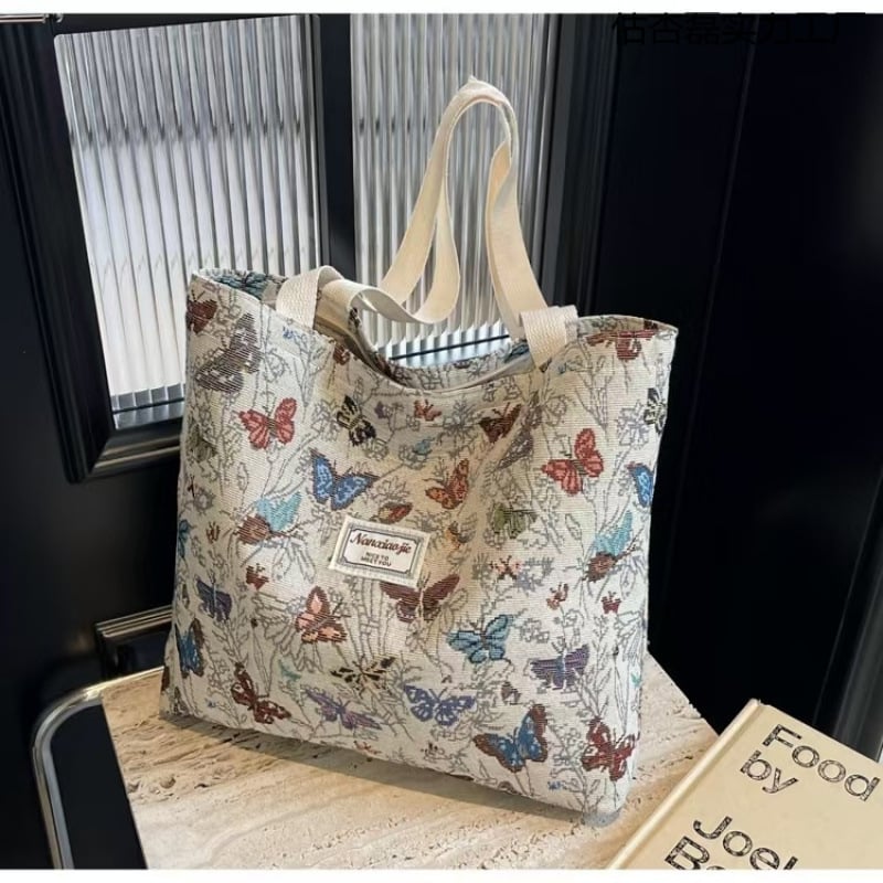 Poliesterska Tote torba s platnenom podstavom, zatvarač, velika kapaciteta, stil Mix-and-Match, za slobodno vrijeme