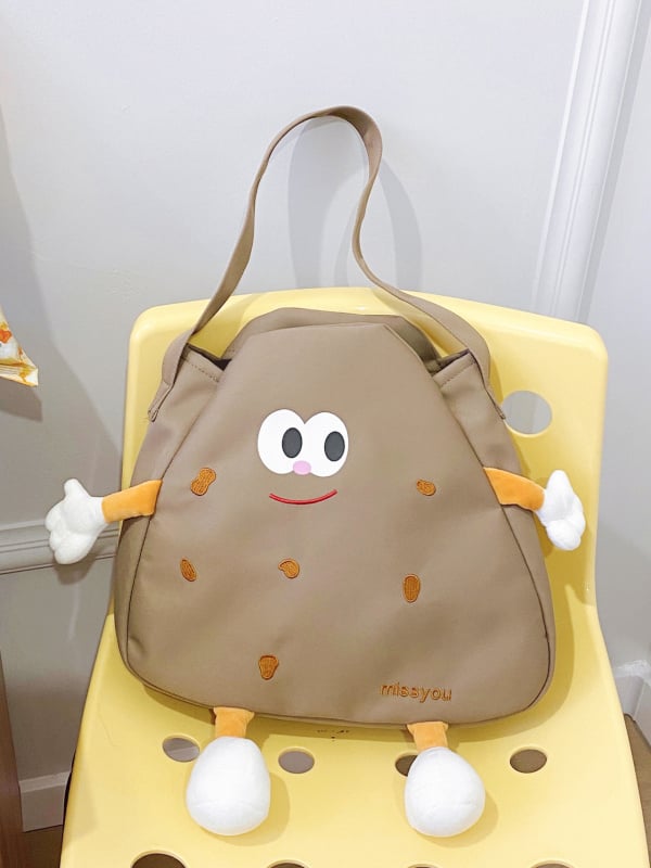 Rucsac din pânză, formă de pernă, închidere cu fermoar, buzunar intern pentru telefon, design tridimensional