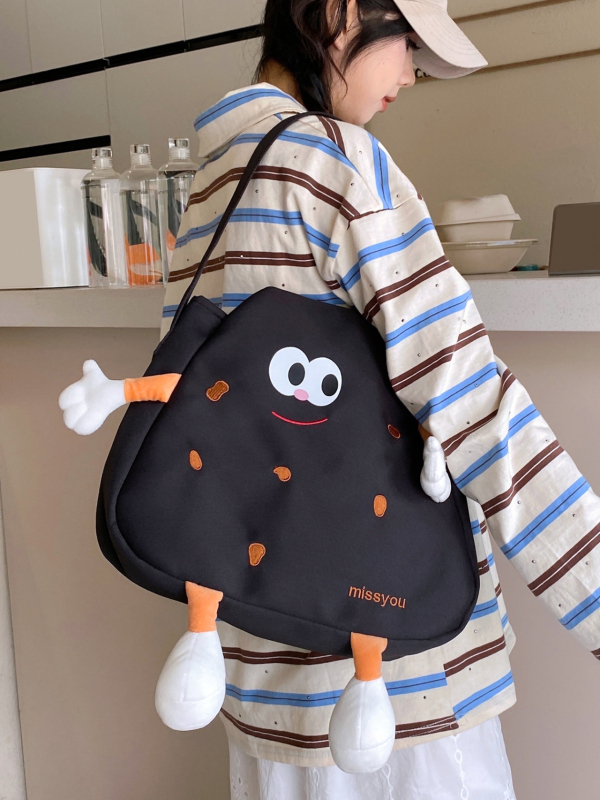 Rucsac din pânză, formă de pernă, închidere cu fermoar, buzunar intern pentru telefon, design tridimensional