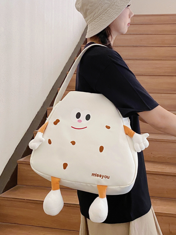 Rucsac din pânză, formă de pernă, închidere cu fermoar, buzunar intern pentru telefon, design tridimensional