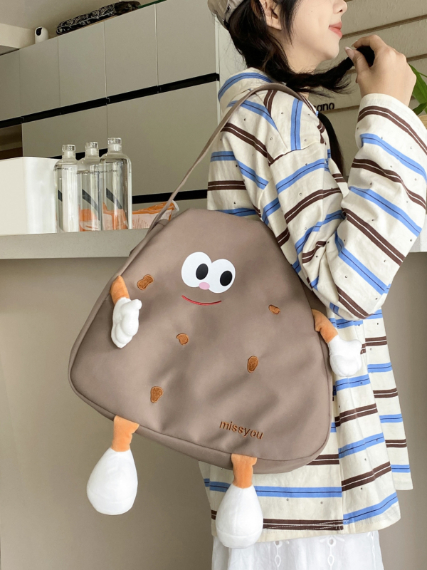 Rucsac din pânză, formă de pernă, închidere cu fermoar, buzunar intern pentru telefon, design tridimensional