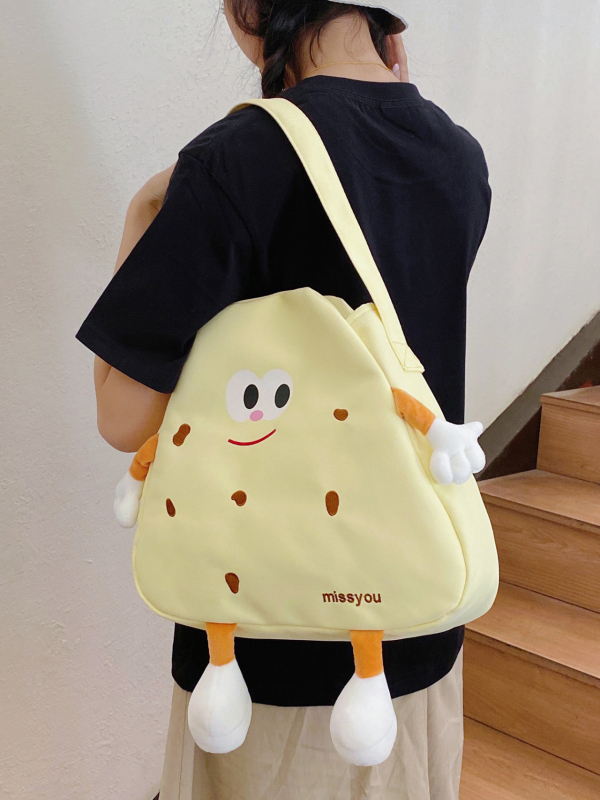 Rucsac din pânză, formă de pernă, închidere cu fermoar, buzunar intern pentru telefon, design tridimensional