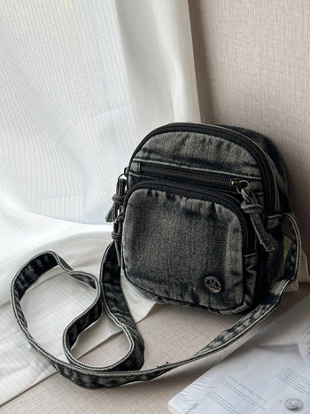 Denim torba za rame u obliku košare sa zipom, mala kvadratna crossbody za telefon, podstava od poliesterja