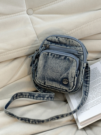 Denim torba za rame u obliku košare sa zipom, mala kvadratna crossbody za telefon, podstava od poliesterja