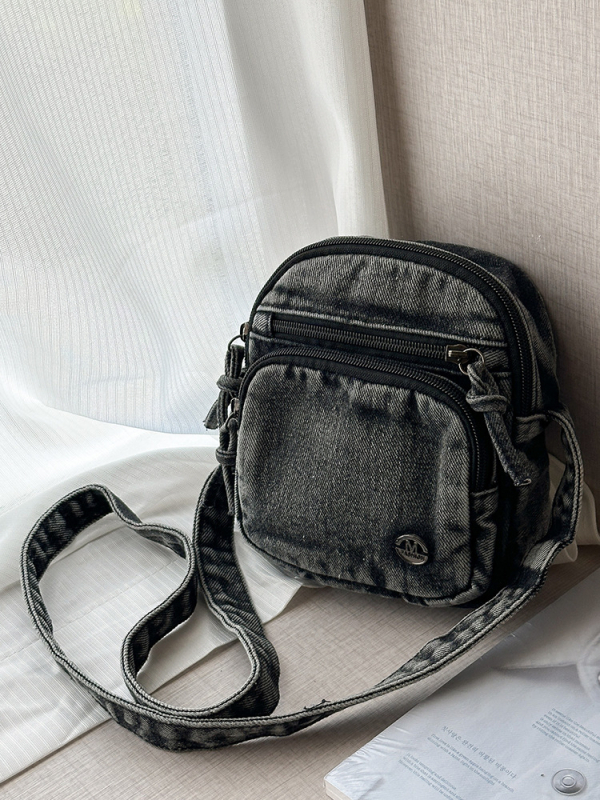 Denim torba za rame u obliku košare sa zipom, mala kvadratna crossbody za telefon, podstava od poliesterja