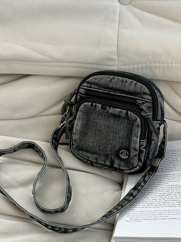 Denim torba za rame u obliku košare sa zipom, mala kvadratna crossbody za telefon, podstava od poliesterja