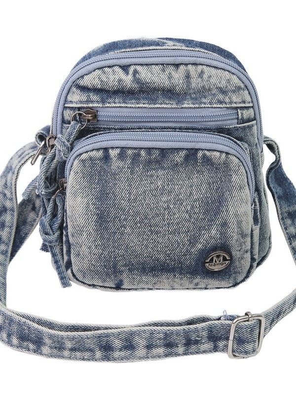 Denim torba za rame u obliku košare sa zipom, mala kvadratna crossbody za telefon, podstava od poliesterja