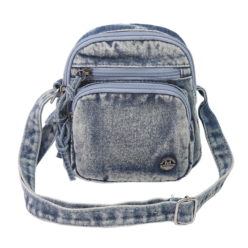 Denim torba za rame u obliku košare sa zipom, mala kvadratna crossbody za telefon, podstava od poliesterja