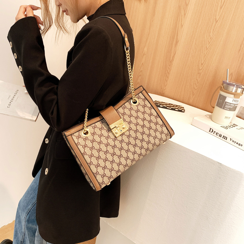 Ženska tote torba s printom, velika kapaciteta, moderan retro casual stil, lančani remen