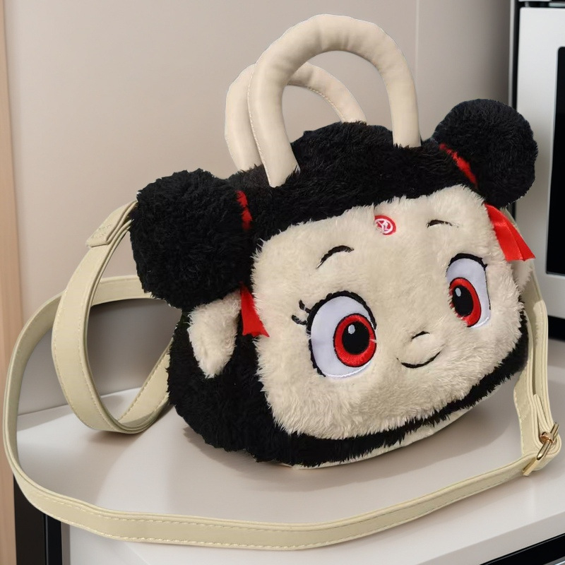 Crossbody torba s pliš pandom, svjež i sladak stil; materijal: pliš; stil torbe: tote; oblik: horizontalni kvadrat; otvaranje: gornje otvorenje
