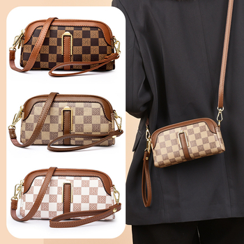 Ženska PVC torba s kariranim uzorkom, crossbody, horizontalni kvadratni oblik, unutarnja ID džep, zatvaranje zipom