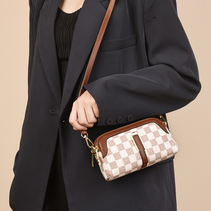 Ženska PVC torba s kariranim uzorkom, crossbody, horizontalni kvadratni oblik, unutarnja ID džep, zatvaranje zipom