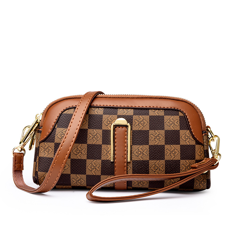Ženska PVC torba s kariranim uzorkom, crossbody, horizontalni kvadratni oblik, unutarnja ID džep, zatvaranje zipom