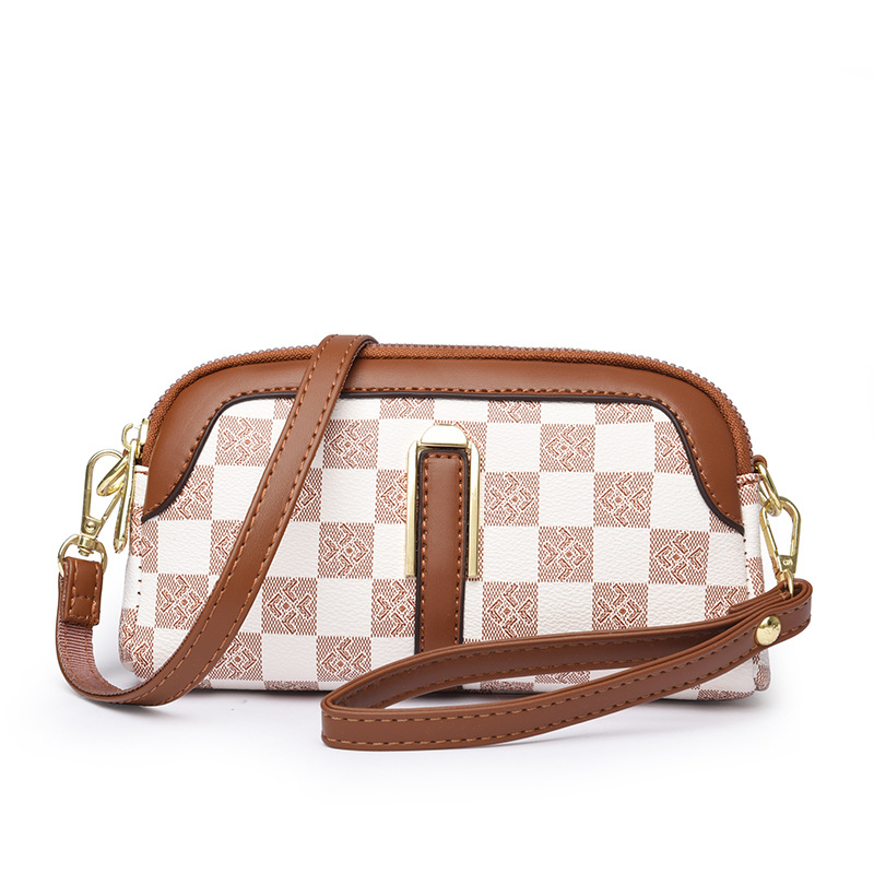 Ženska PVC torba s kariranim uzorkom, crossbody, horizontalni kvadratni oblik, unutarnja ID džep, zatvaranje zipom