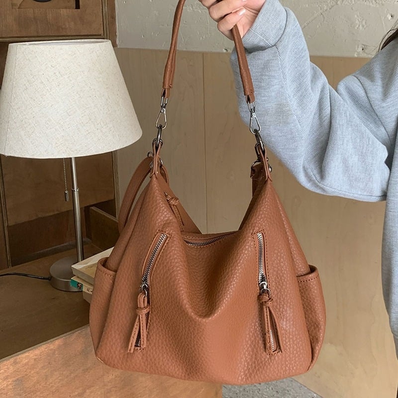 Geantă tote pentru femei în stil street, material PU, formă orizontală pătrată, închidere cu fermoar, buzunar interior cu fermoar