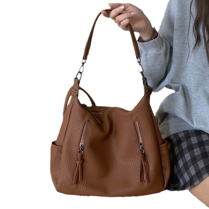 Geantă tote pentru femei în stil street, material PU, formă orizontală pătrată, închidere cu fermoar, buzunar interior cu fermoar