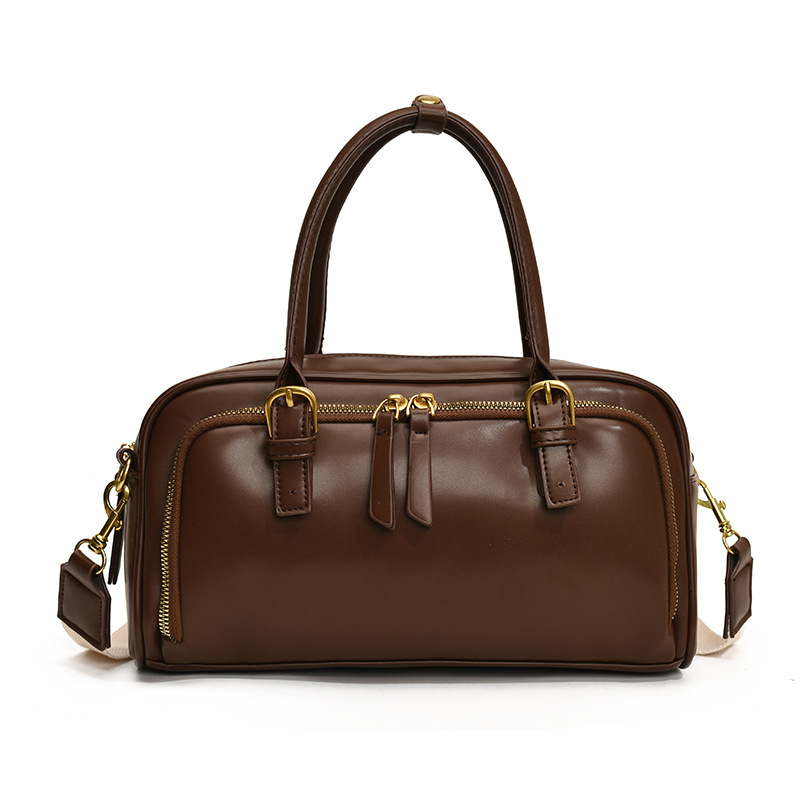 Geantă de umăr din PU, capacitate mare, stil urban simplu, formă orizontală pătrată, fermoar, buzunare interne pentru telefon și buletin, curea cu o singură curea