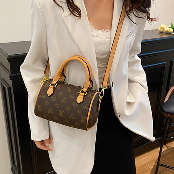 Geantă Boston pentru femei din piele PU, formă cilindrică, închidere cu fermoar, buzunar interior cu fermoar, căptușeală poliesterică