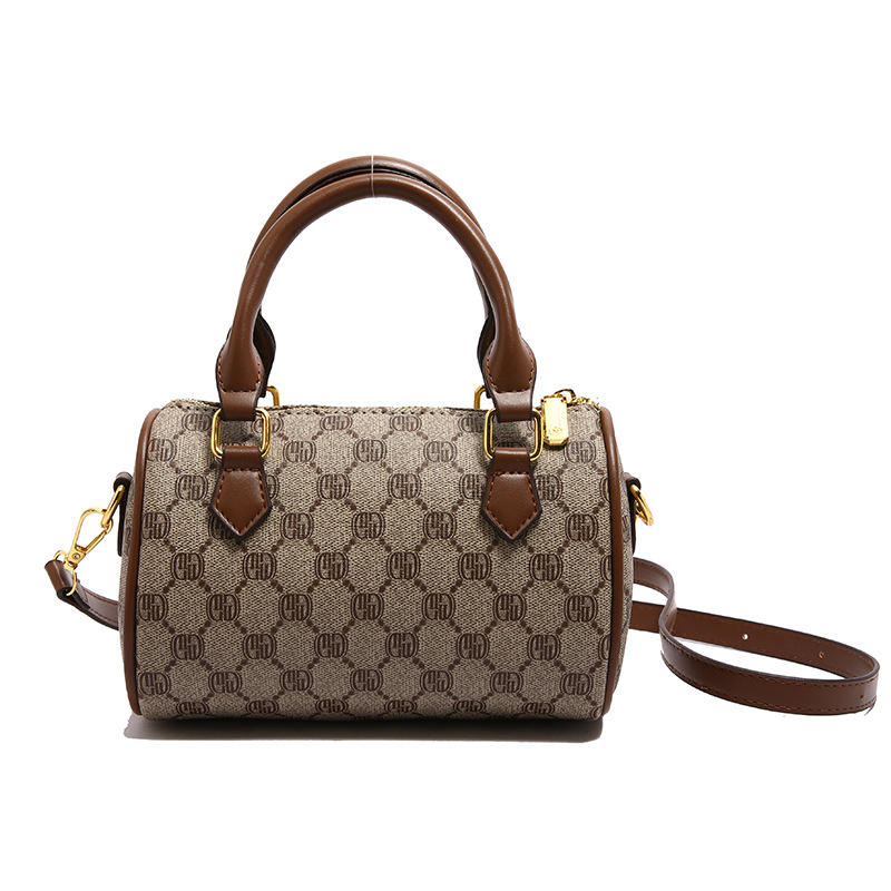 Geantă Boston pentru femei din piele PU, formă cilindrică, închidere cu fermoar, buzunar interior cu fermoar, căptușeală poliesterică