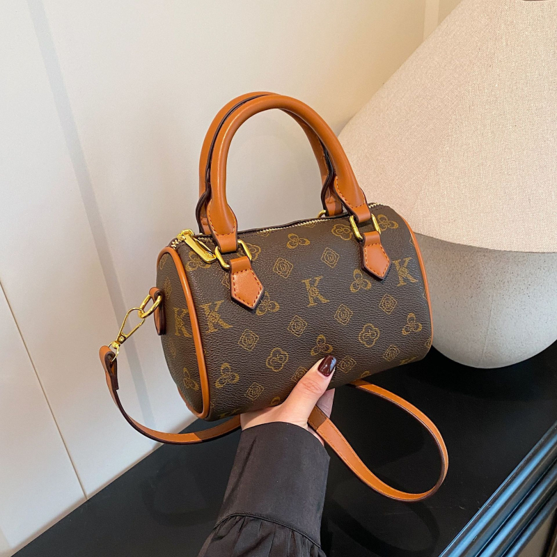 Geantă Boston pentru femei din piele PU, formă cilindrică, închidere cu fermoar, buzunar interior cu fermoar, căptușeală poliesterică