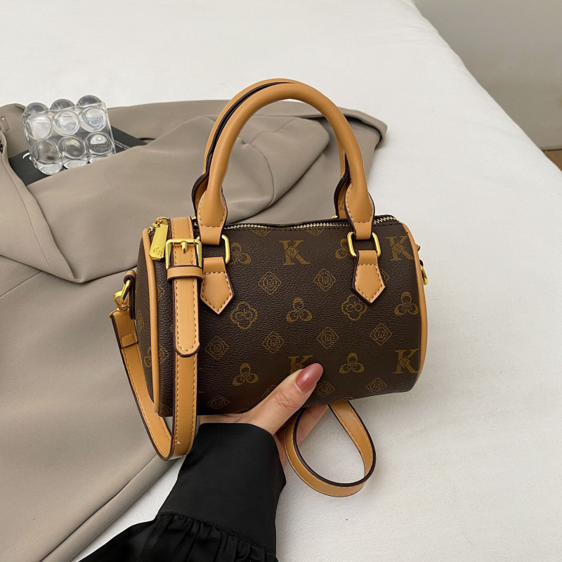 Geantă Boston pentru femei din piele PU, formă cilindrică, închidere cu fermoar, buzunar interior cu fermoar, căptușeală poliesterică