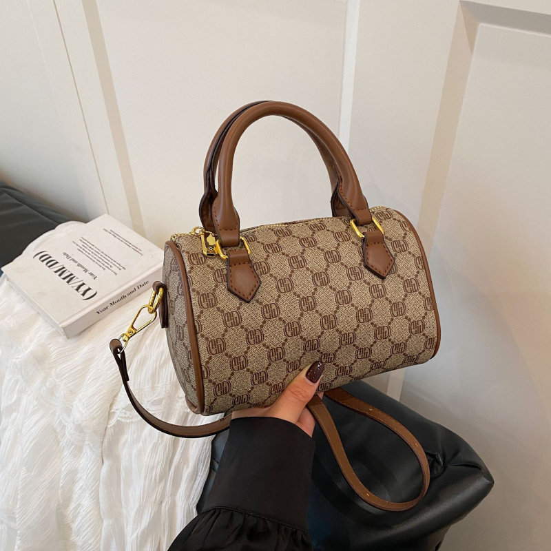 Geantă Boston pentru femei din piele PU, formă cilindrică, închidere cu fermoar, buzunar interior cu fermoar, căptușeală poliesterică