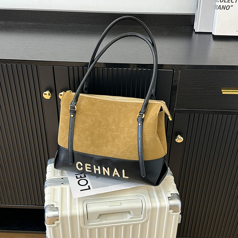 Geantă de umăr pentru femei, piele PU, formă orizontal pătrată, închidere cu fermoar, căptușeală poliester, curea dublă