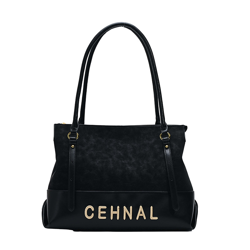 Geantă de umăr pentru femei, piele PU, formă orizontal pătrată, închidere cu fermoar, căptușeală poliester, curea dublă