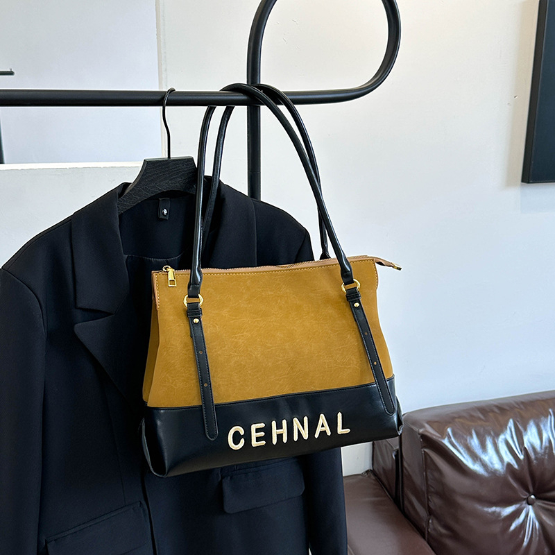 Geantă de umăr pentru femei, piele PU, formă orizontal pătrată, închidere cu fermoar, căptușeală poliester, curea dublă