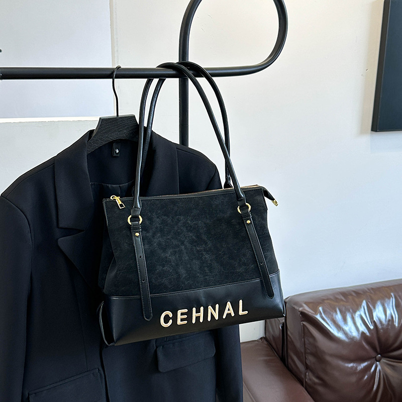 Geantă de umăr pentru femei, piele PU, formă orizontal pătrată, închidere cu fermoar, căptușeală poliester, curea dublă